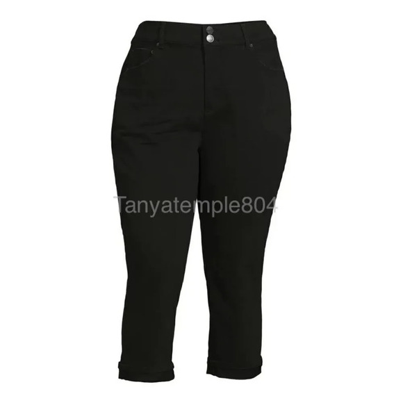 Terra & Sky Women's Plus Size Pull On Curvy Capri Pants with frayed pock… - Picture 3 of 6